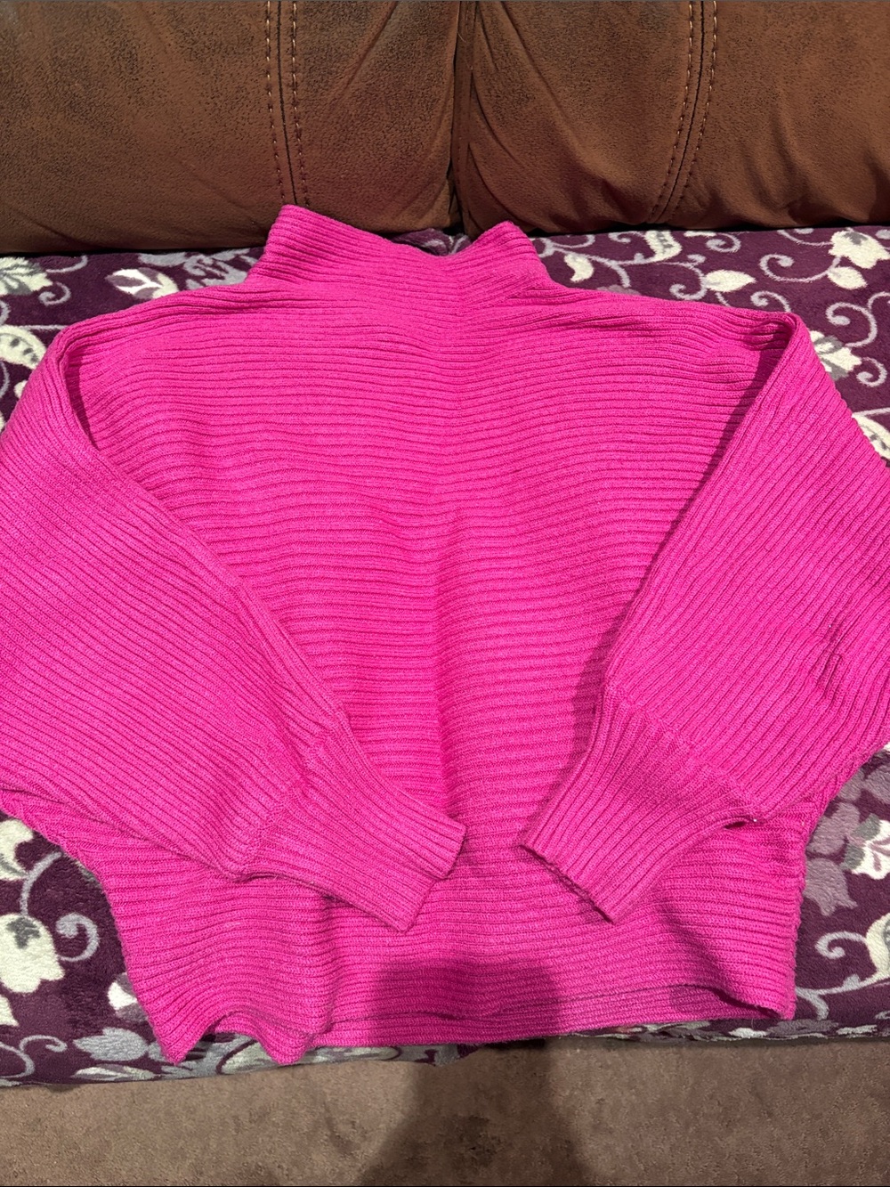 Anthropologie Ribbed Mock Neck Sweater in Hot Pink